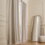 Verduisteringsgordijn van gewassen linnen, leren lussen, Private