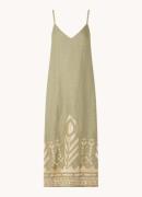 Greek Archaic Kori Midi jurk van linnen met borduring en spaghettiband...