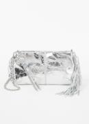 Maje Miss M clutch van leer met metallic finish en franjes