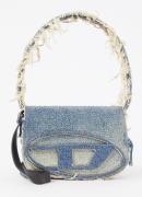 Diesel 1DR schoudertas van denim met strass en destroyed afwerking