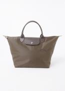 Longchamp Le Pliage Green M schoudertas met leren details