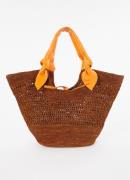 Hereu Fonol schoudertas van raffia met leren details