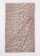 Ganni Ribgebreide sjaal in wolblend met panterprint 180 x 25 cm