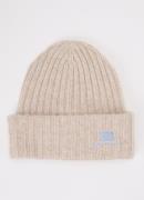 Ganni Core Future ribgebreide muts in wolblend met logo
