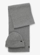 BOSS Ribgebreide muts en sjaal 180 x 30 cm met logo