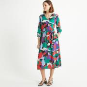 Robe évasée, imprimé floral, longueur midi, 3/4