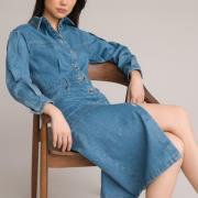 Robe-chemise longue en denim, manches longues