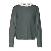 Pull fine maille, col broderie anglaise