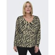 Blouse col rond imprimé animalier, manches longues