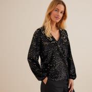 T-shirt col V, à sequins, manches longues