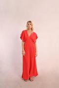 Robe longue manches courtes col plongeant