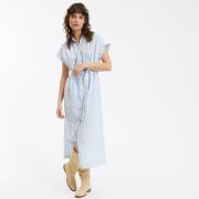 Robe-chemise longue rayée, manches courtes