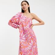 Robe longue asymétrique à manche longue, imprimée