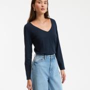 T-shirt en coton, col V, manches longues