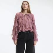 Chemise col rond, volantée, manches longues